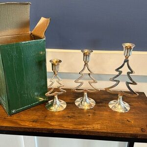 Vintage 1995 International Silver Co. set of 3 silverplated tree candlesticks